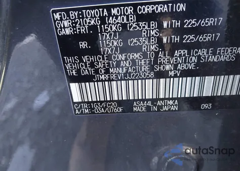 2018 Toyota Rav4 Xle from USA, damaged, VIN JTMRFREV1JJ223058